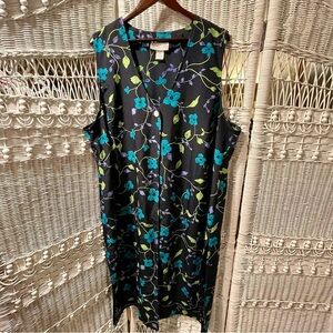 Vtg VERSAILLES New York Women's 2X Floral MIDI‎ Sleeveless DUSTER Vest Cardigan